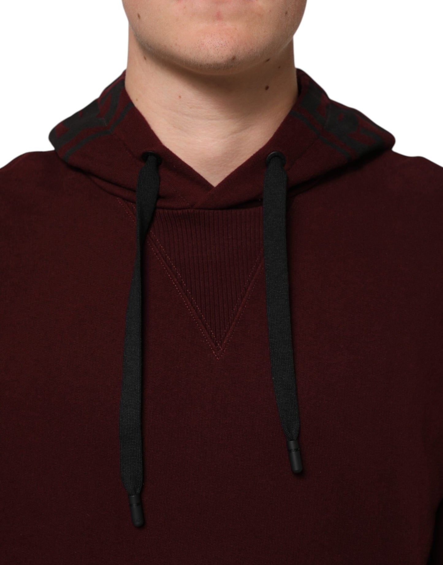 Burgundy Cotton Plaid Lined Men Hoodie Sweater