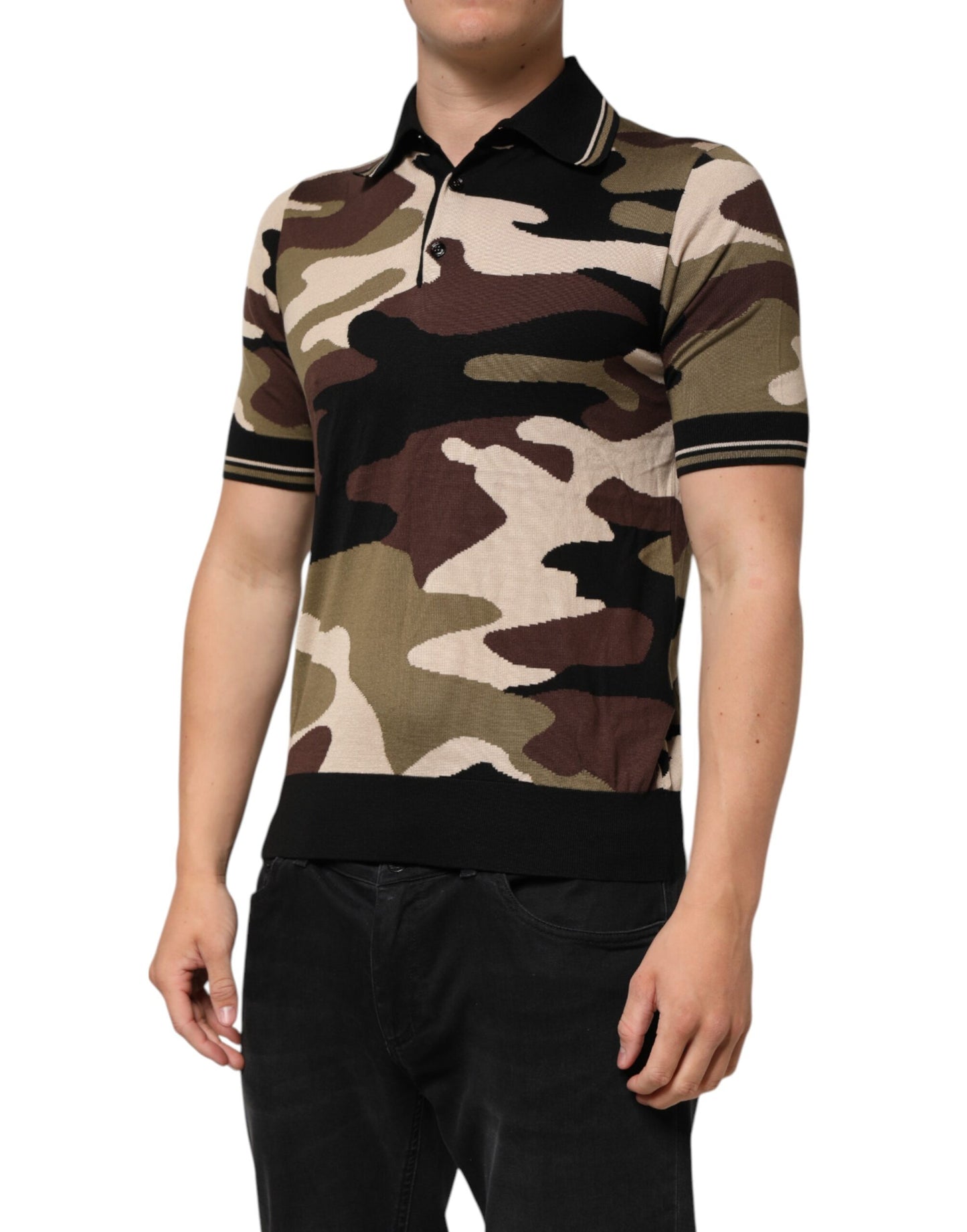 Camouflage Brown Silk MilitaryPolo T-shirt