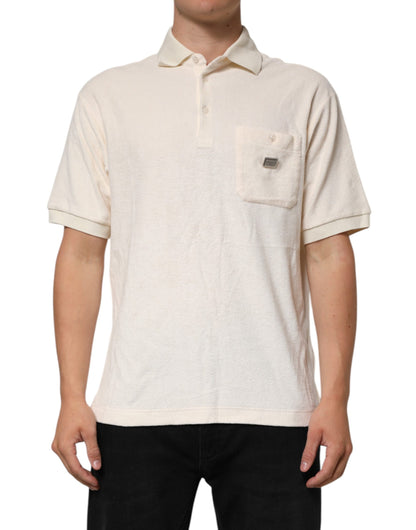 Ivory Cotton Terry Logo Pocket Polo T-shirt