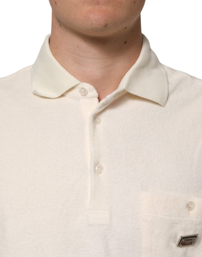 Ivory Cotton Terry Logo Pocket Polo T-shirt