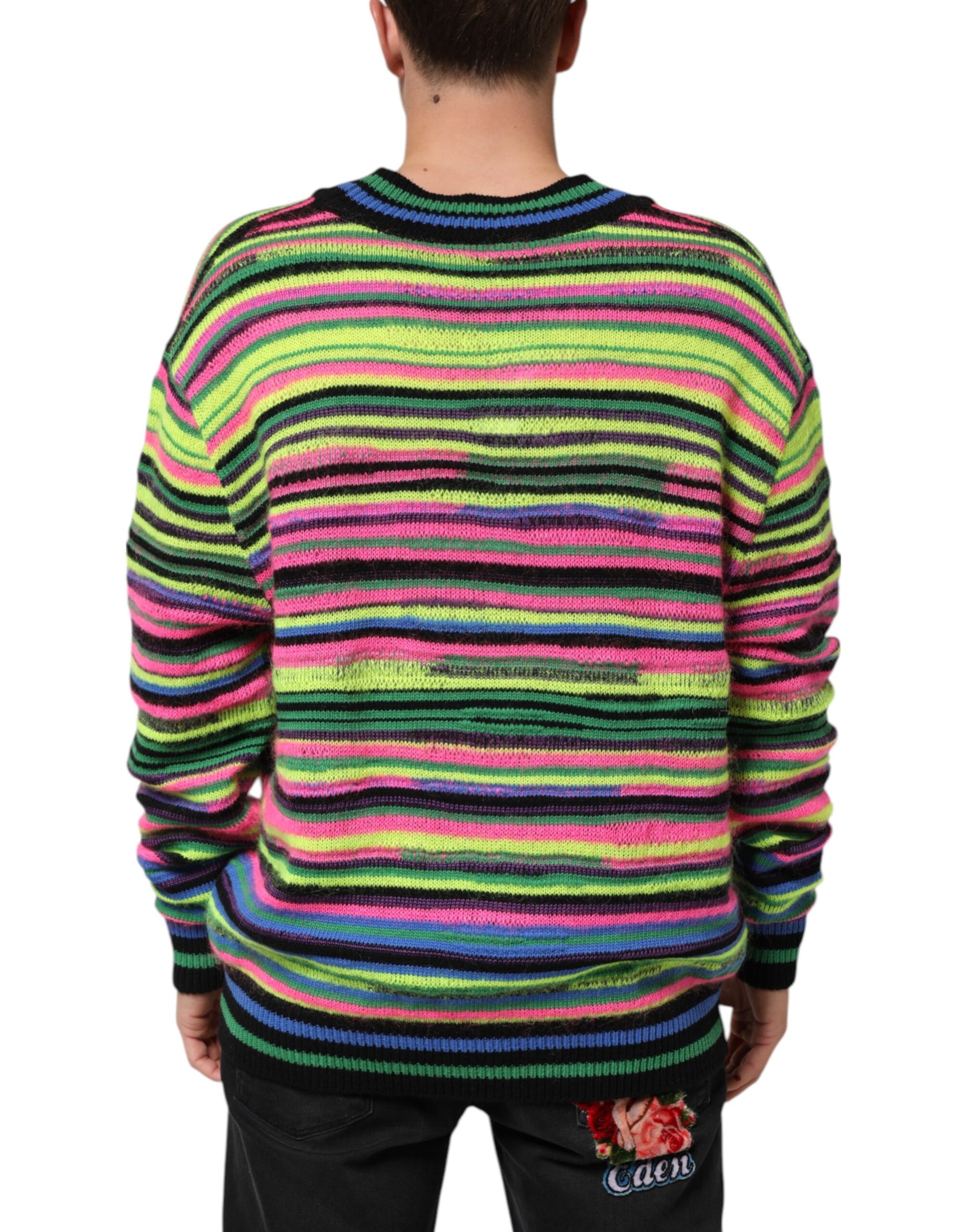 Multicolor DG Logo V-Neck Knit Pullover Sweater