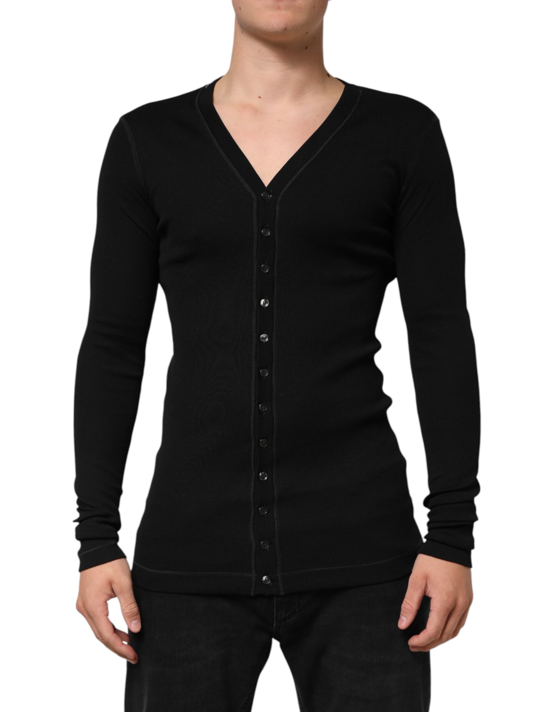 Black Cotton Button Up Men Cardigan Sweater