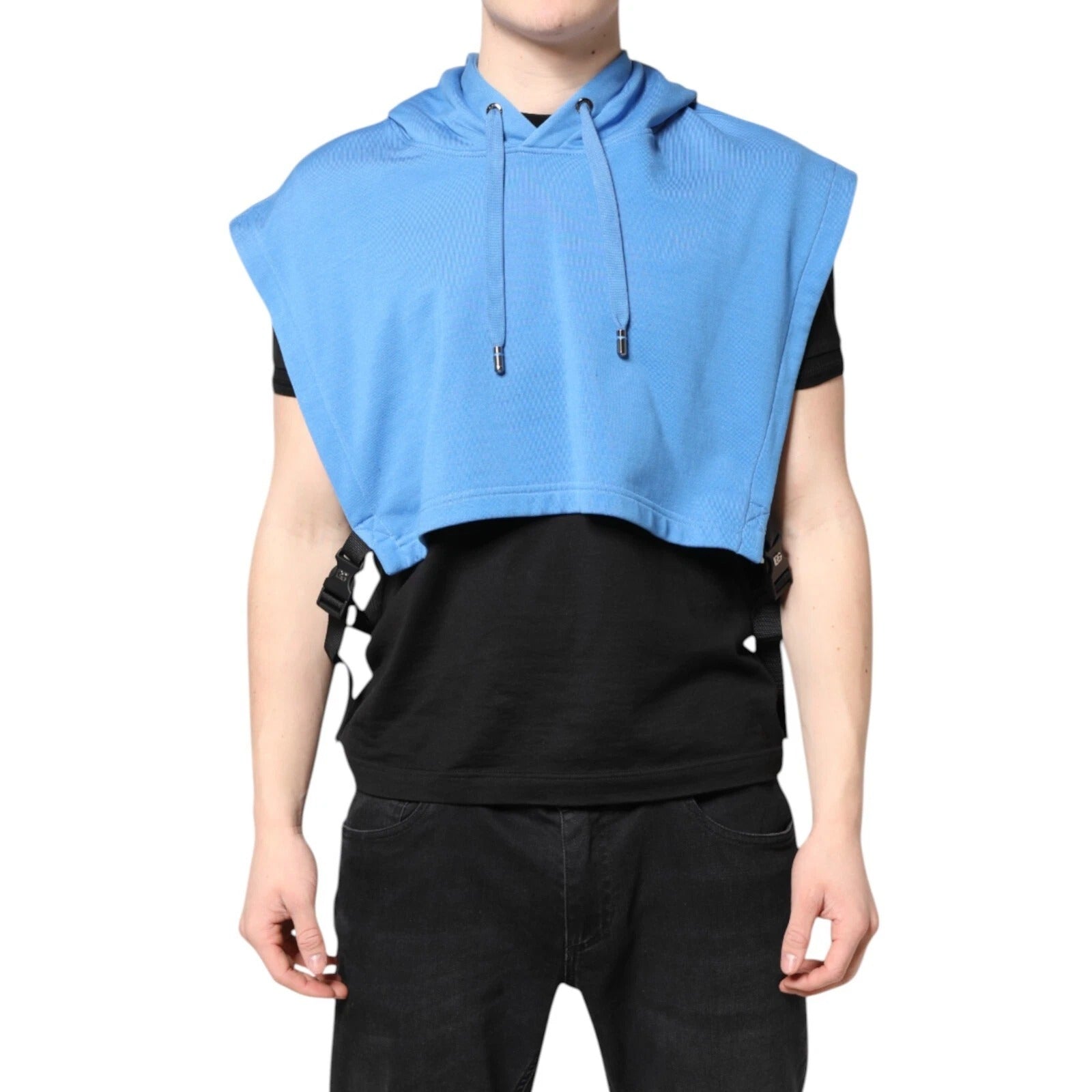 Blue Cotton Hooded Men Sportswear One Size Vest