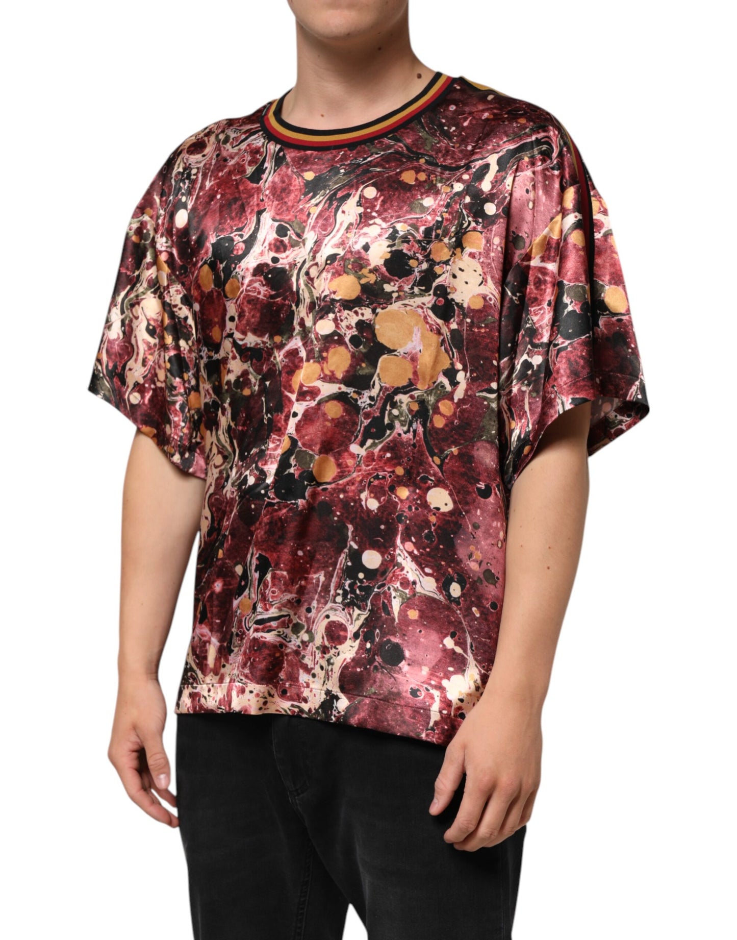Multicolor Polyester Marble Print Oversize T-shirt