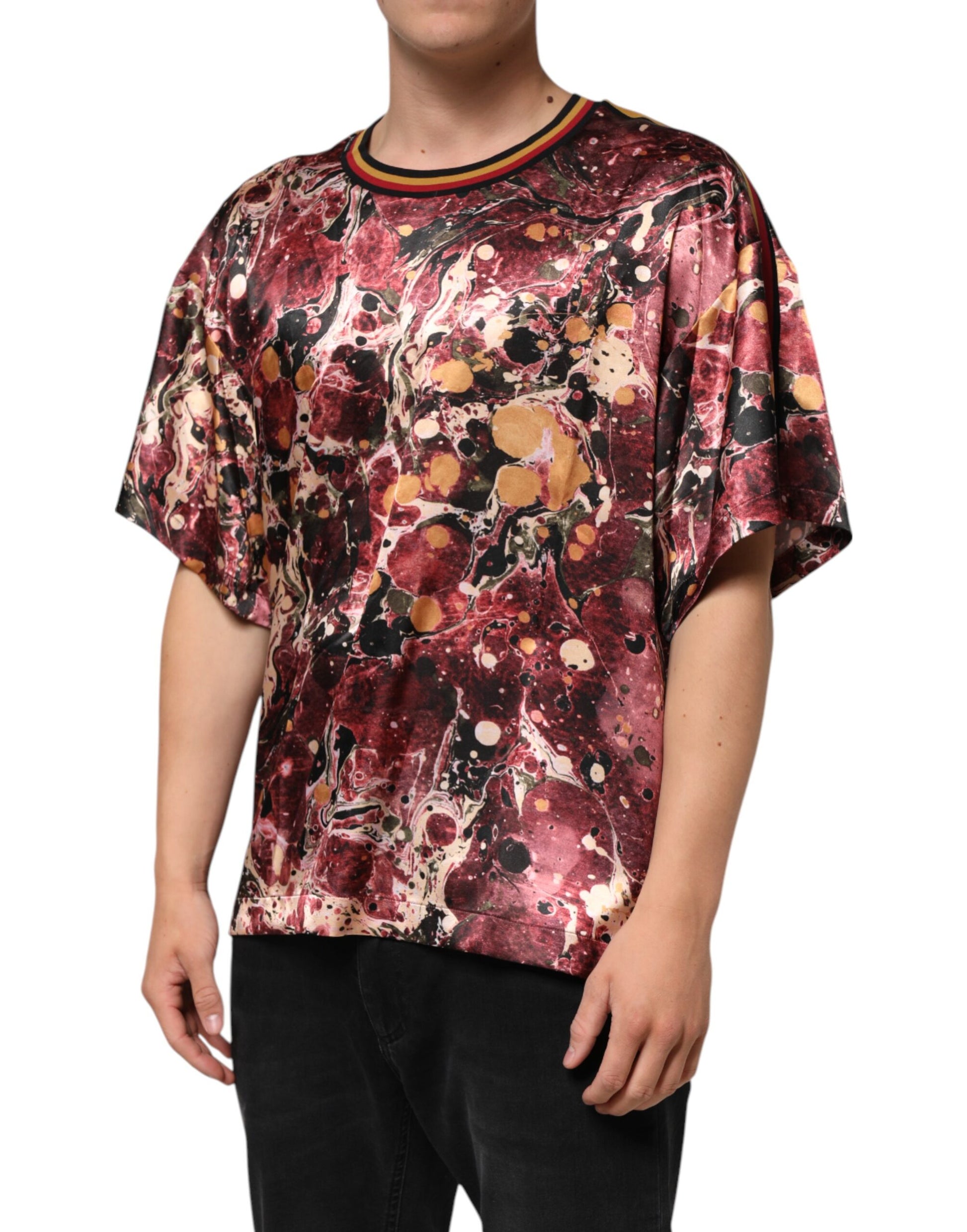 Multicolor Polyester Marble Print Oversize T-shirt