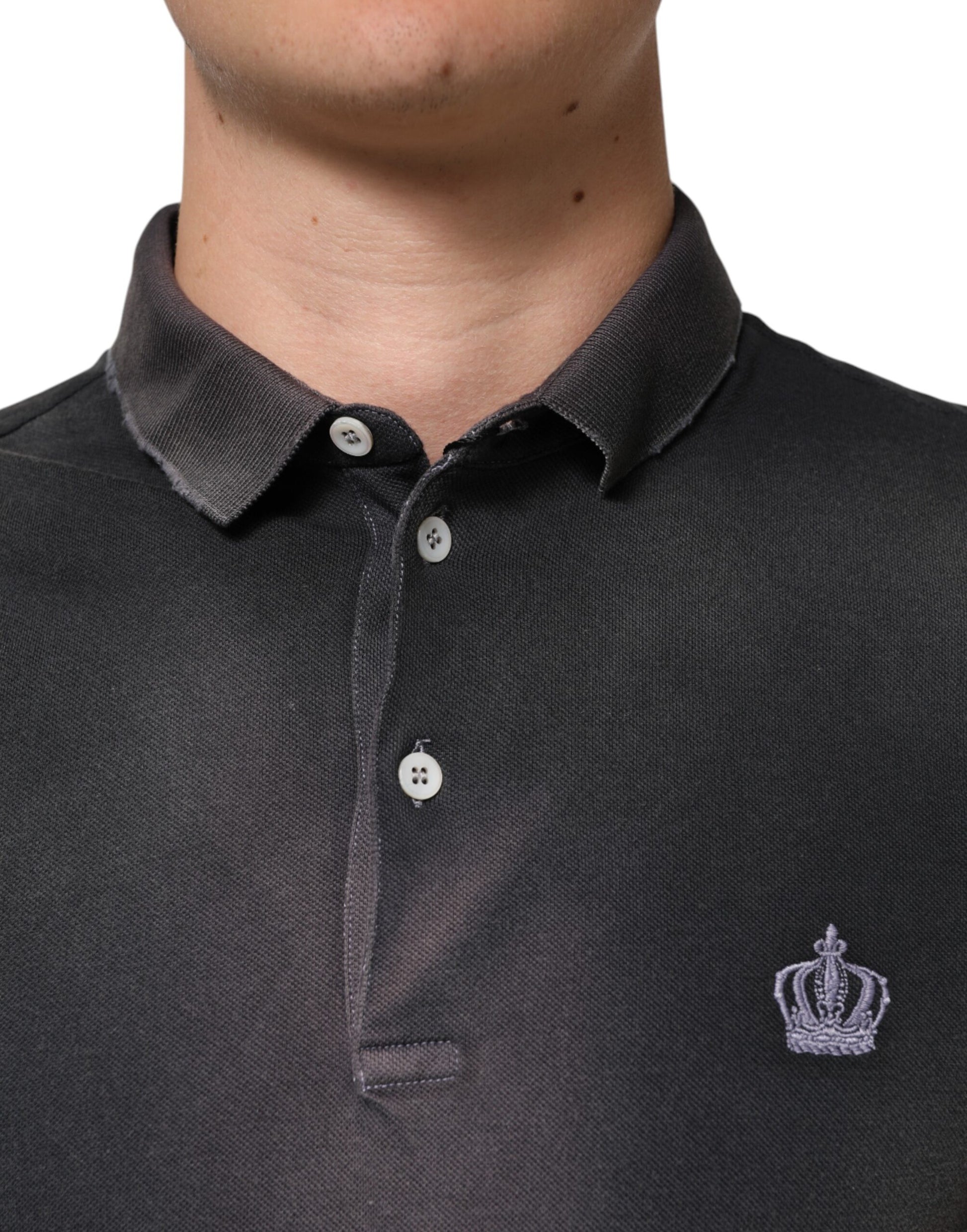 Gray Cotton Crown Collared Men Polo T-shirt