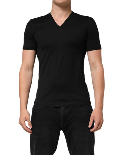 Black Cotton Plain V-Neck Men Shirt T-shirt