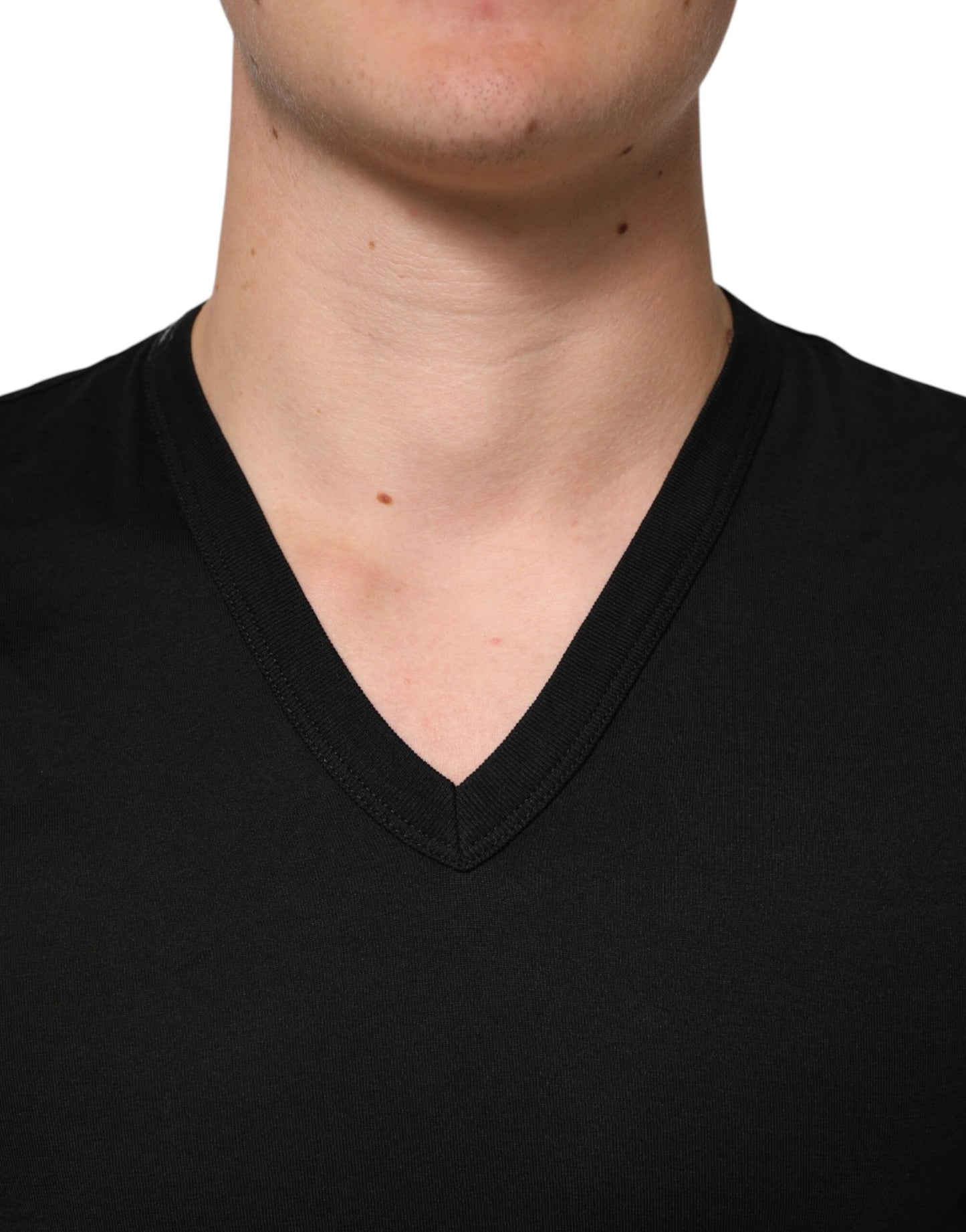 Black Cotton Plain V-Neck Men Shirt T-shirt