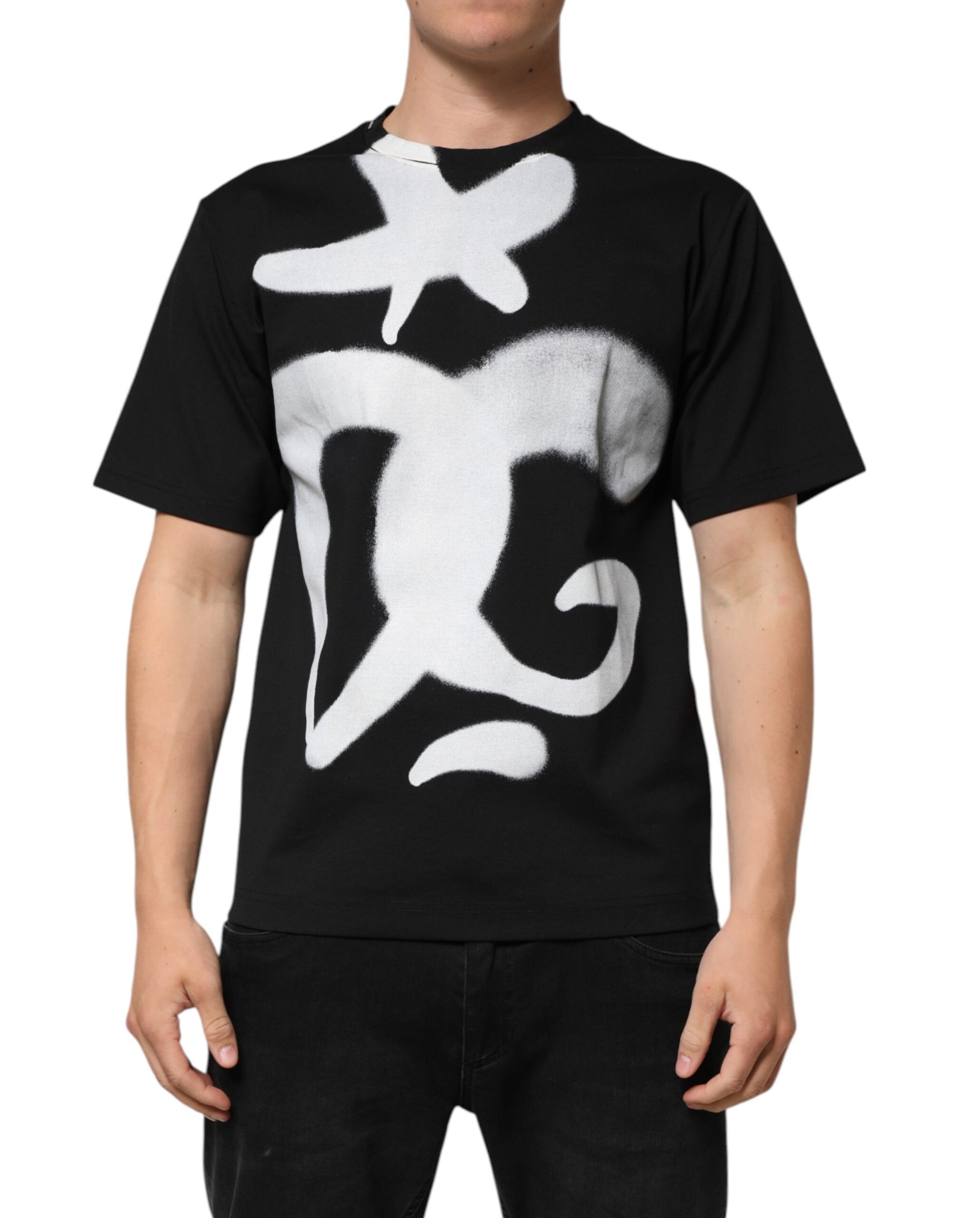 Black Cotton DG Logo Graffiti Short Sleeve T-shirt