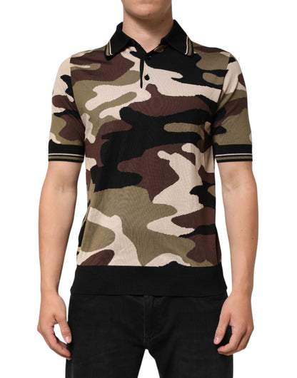 Camouflage Brown Silk Military Polo T-shirt