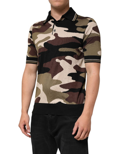 Camouflage Brown Silk Military Polo T-shirt