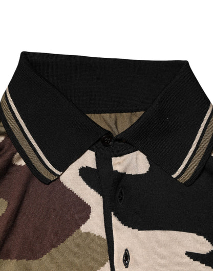 Camouflage Brown Silk Military Polo T-shirt