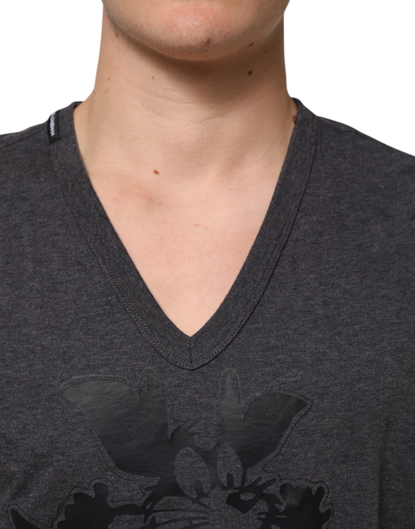 Black Charcoal DG Logo V-Neck Men T-shirt