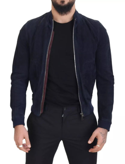 Dark Blue Suede Lambskin Blouson Jacket