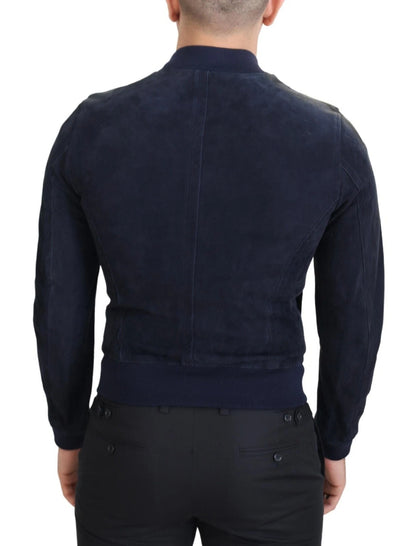 Dark Blue Suede Lambskin Blouson Jacket