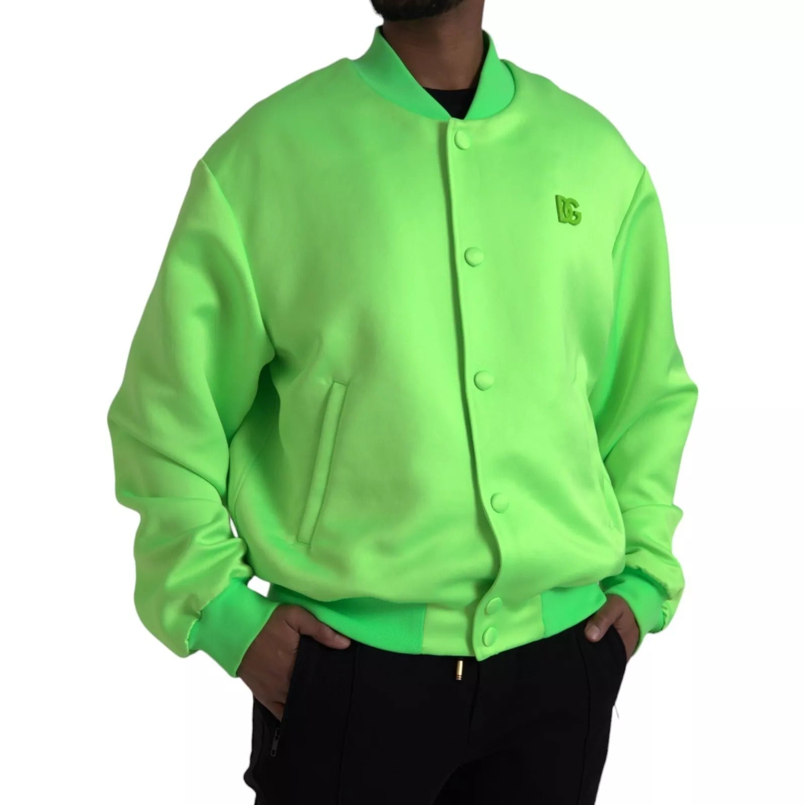 Neon Green Polyester Long Sleeves Men Bomber Jacket