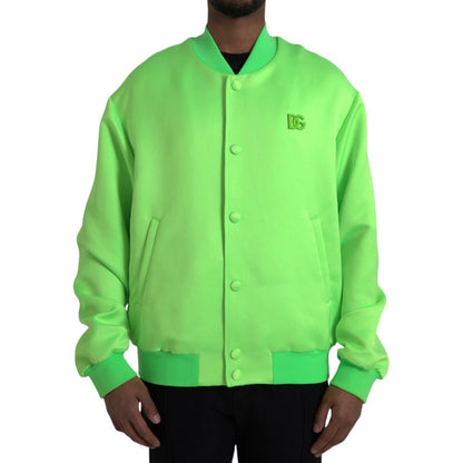 Neon Green Polyester Long Sleeves Men Bomber Jacket