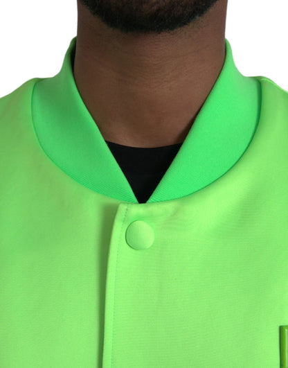Neon Green Polyester Long Sleeves Men Bomber Jacket