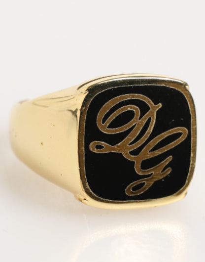 Gold Tone Enamel Brass Signet DG Logo Adjustable Ring