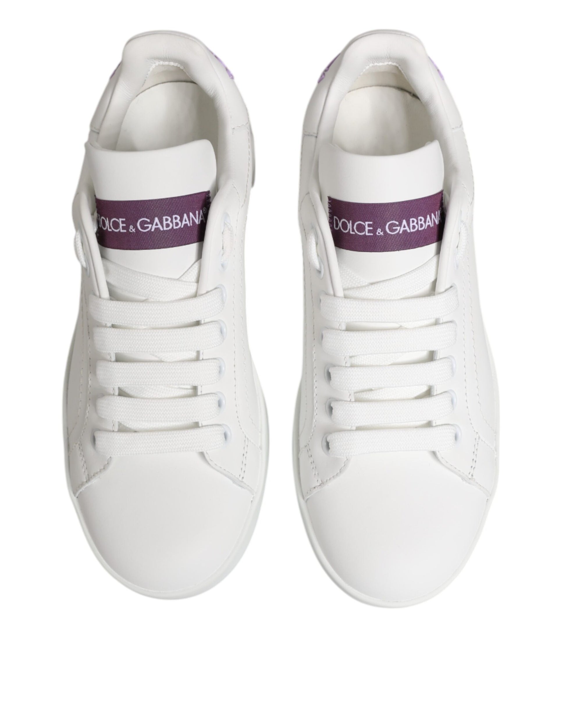 White Purple Leather Low Top Sneakers Shoes