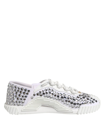 White NS1 Canvas Leather Embellished Sneakers Shoes