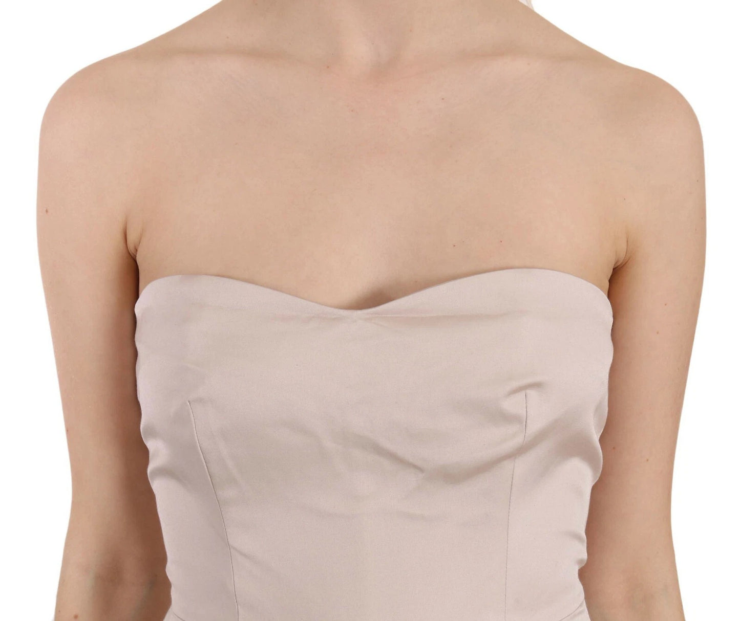 Beige Sequined Flower Flare Ball Gown Dress