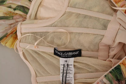 Yellow Floral Print Pleated Maxi Dress