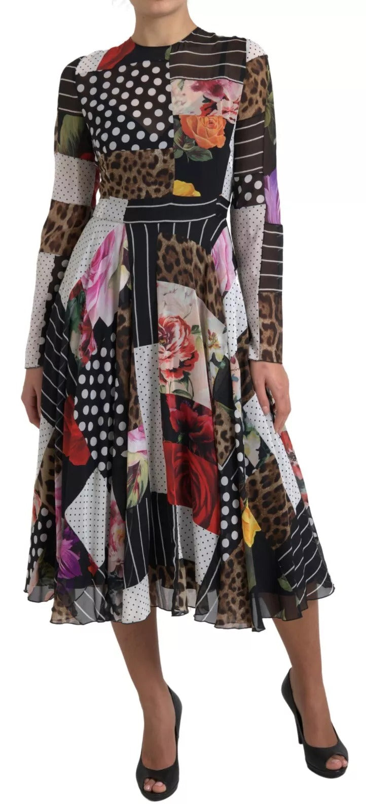 Multicolor Patchwork Floral Leopard Dress