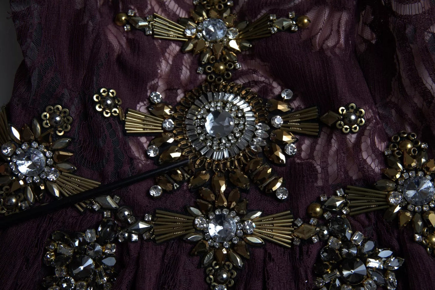 Purple Viscose Crystal A-Line Gown Dress