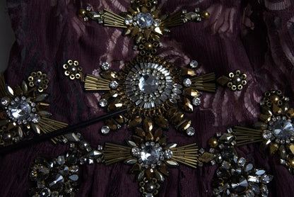 Purple Viscose Crystal A-Line Gown Dress