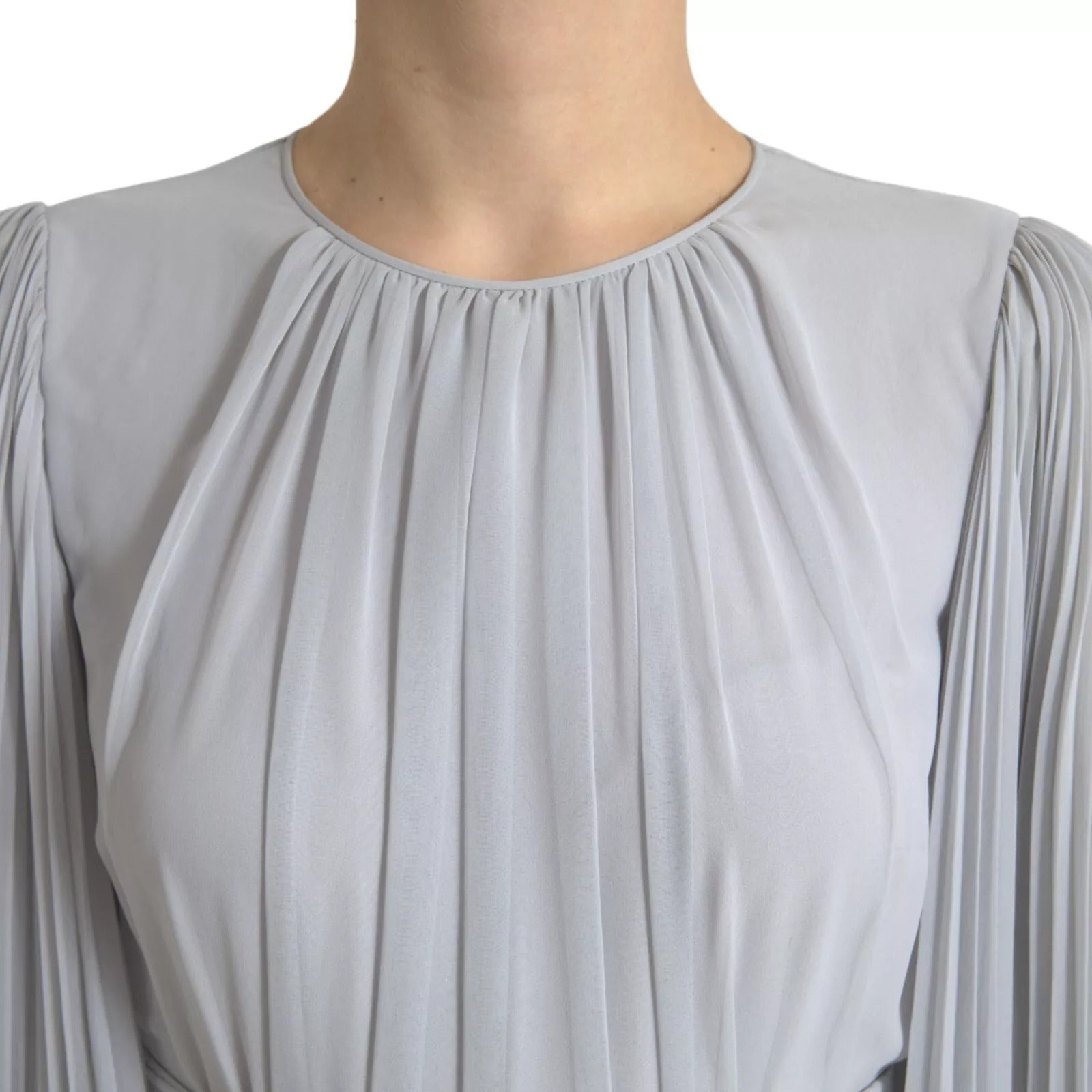 Light Grey Polyester Pleated Long Maxi Dress