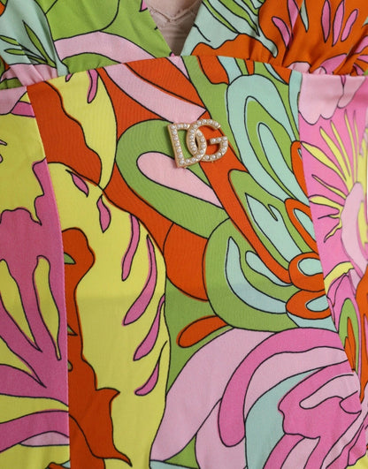 Multicolor Floral Silk Flared Mini Dress