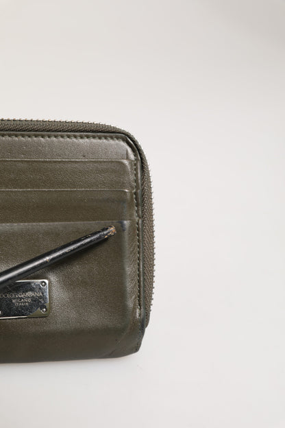 Military Green Leather Logo Plaque Card Holder Coin Purse Wallet