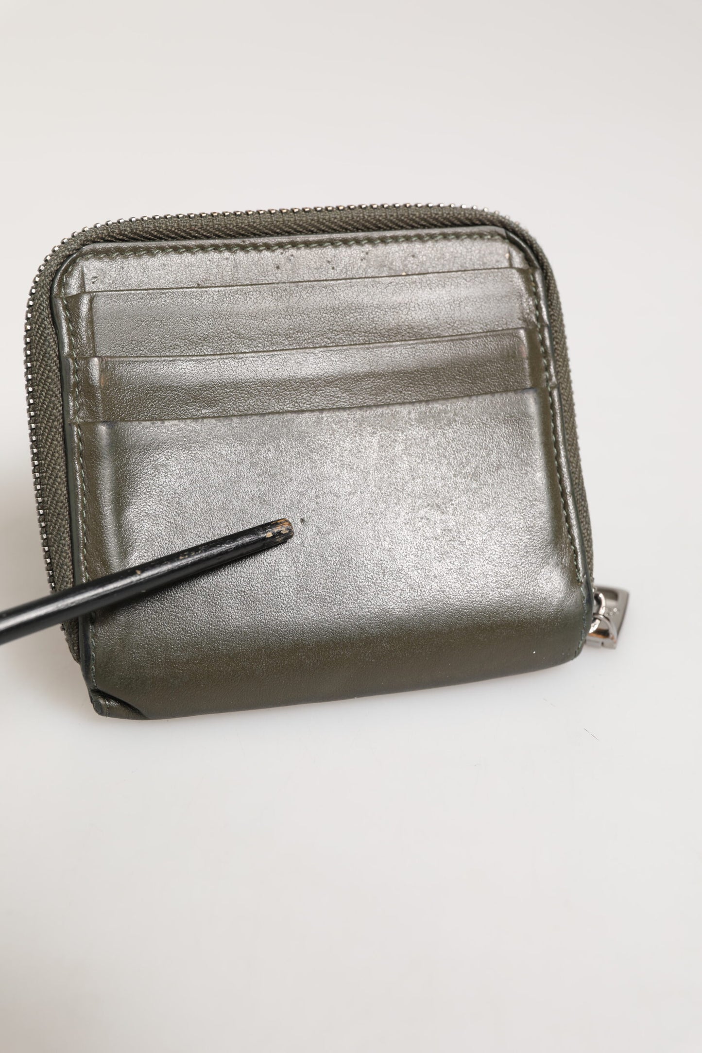 Military Green Leather Logo Plaque Card Holder Coin Purse Wallet