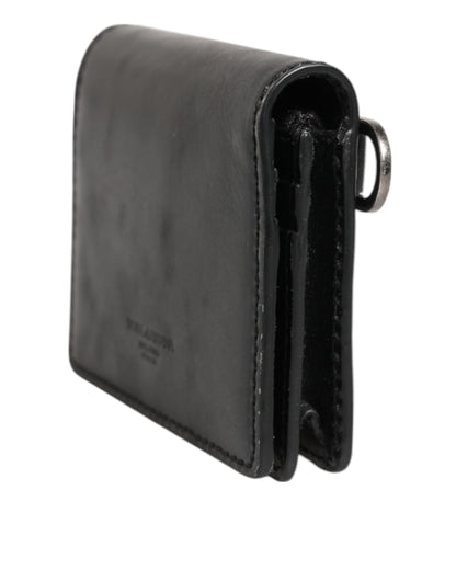 Black Leather Bifold Card Holder Mens Coin Purse Key Clip Wallet