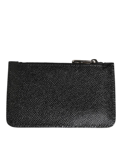 Black Leather Chain Link Mens Coin Purse Key Clip Holder Wallet