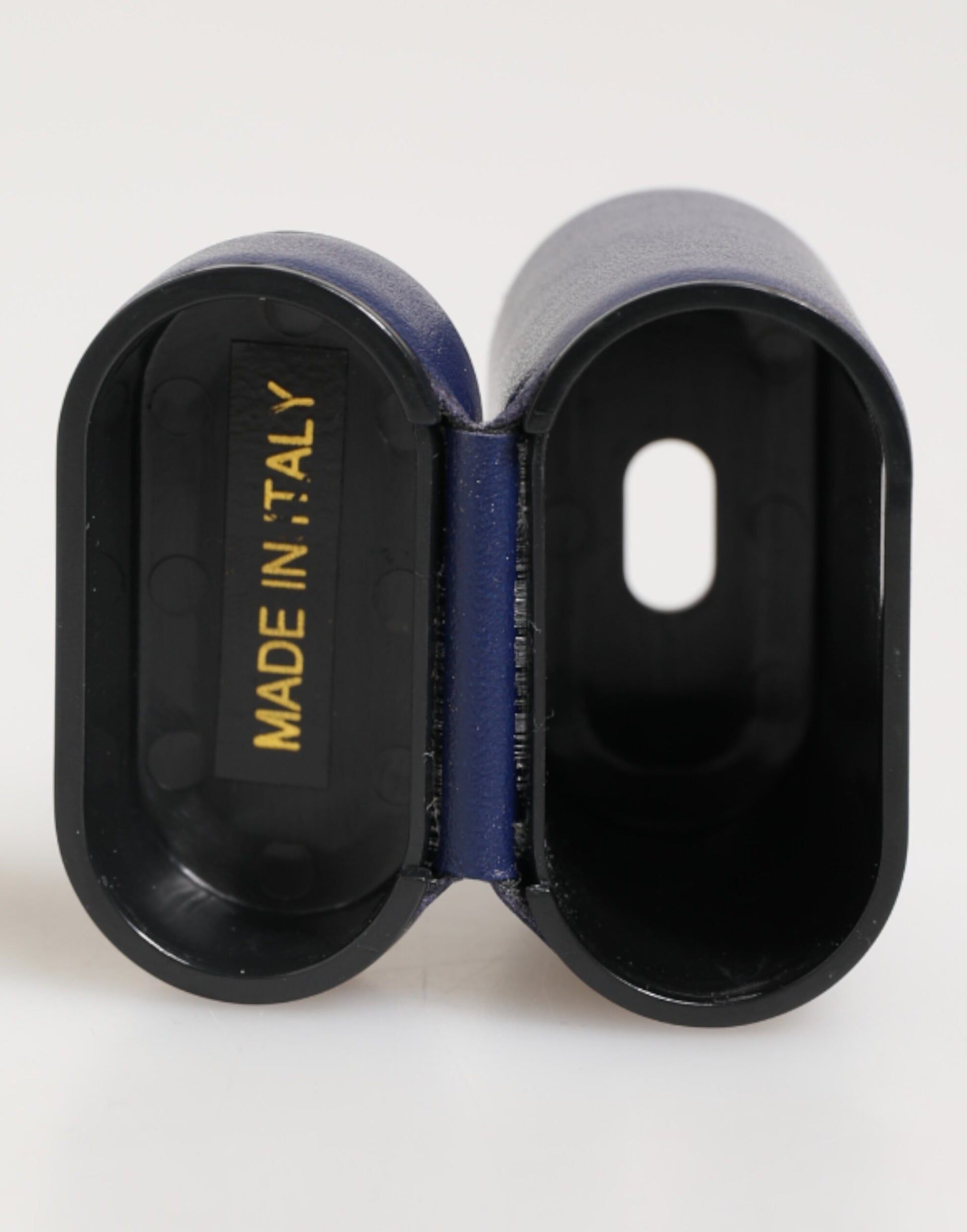 Blue Leather Logo Print Flip Holder Men Airpods Case