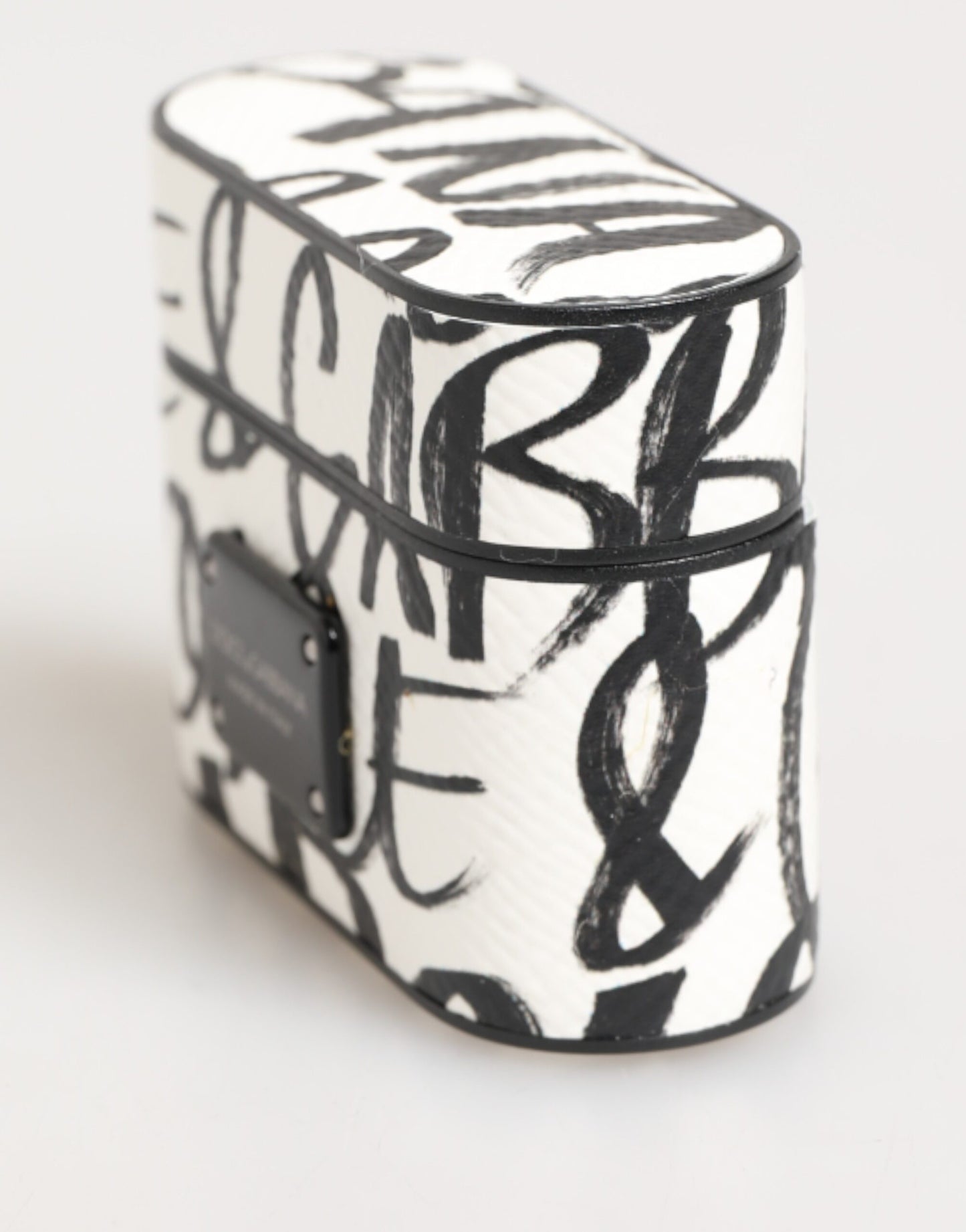 Black White Leather Monogram Print Logo Holder Airpods Case