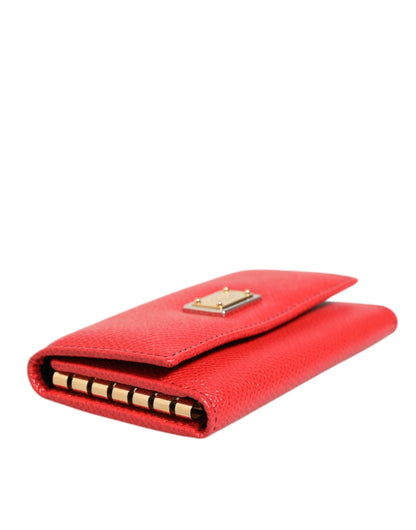 Red Leather Silver Metal Logo Plaque Trifold  Key Holder