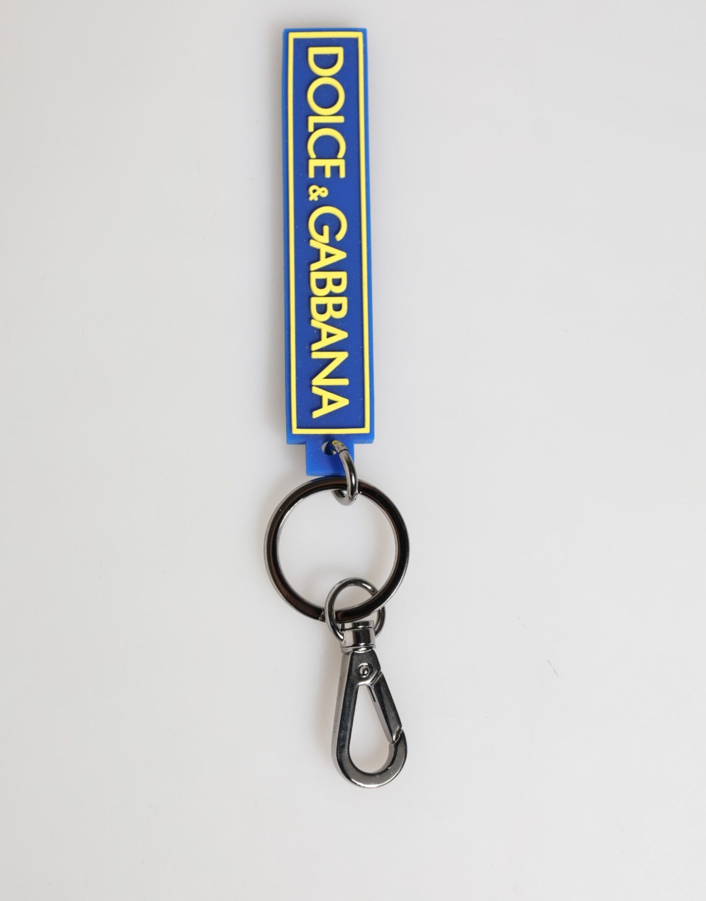 Blue Yellow DG Rubber Logo Silver Men's Keychain  Keyring