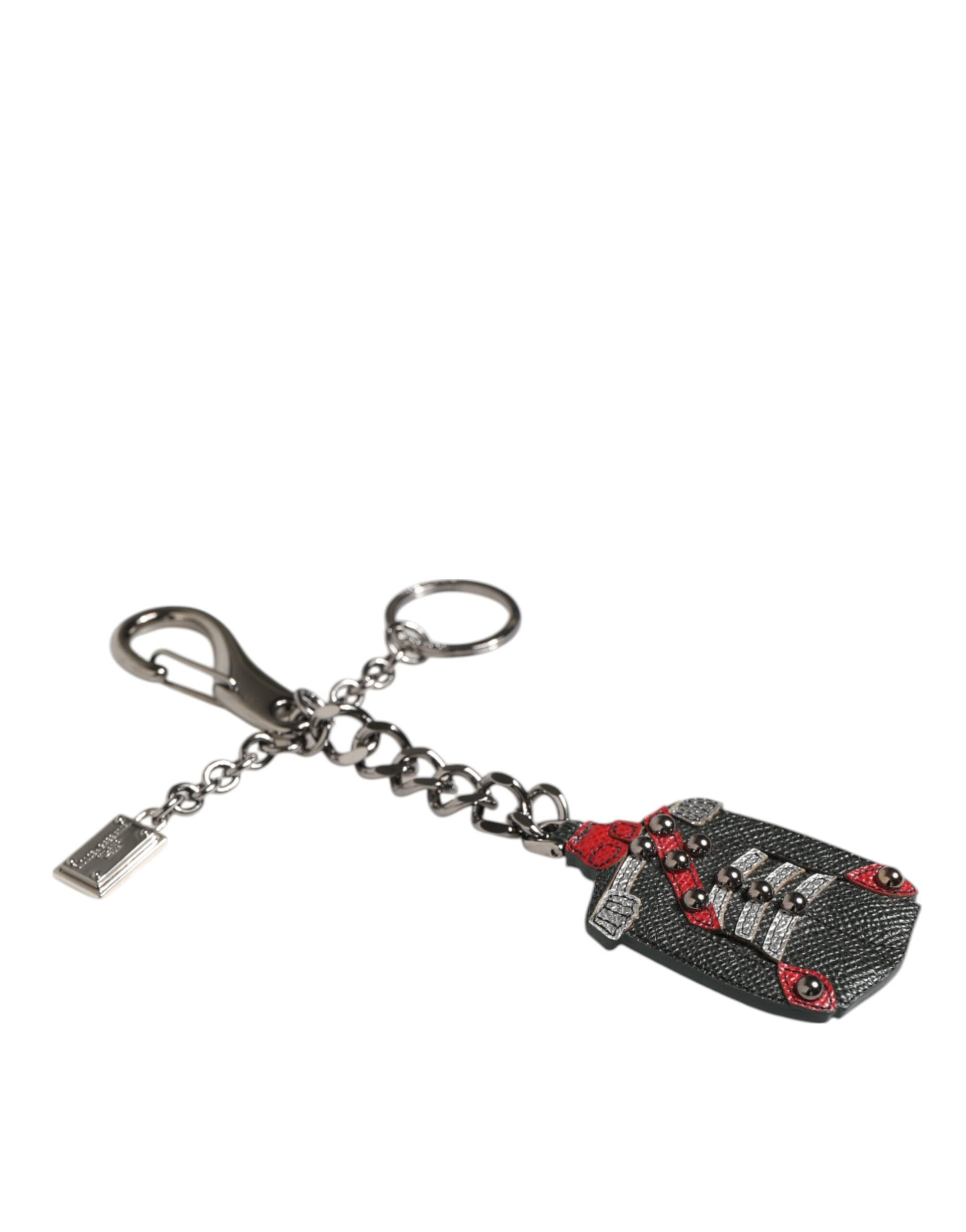 Black Red Military Leather Patch DG Logo Keychain Keyring