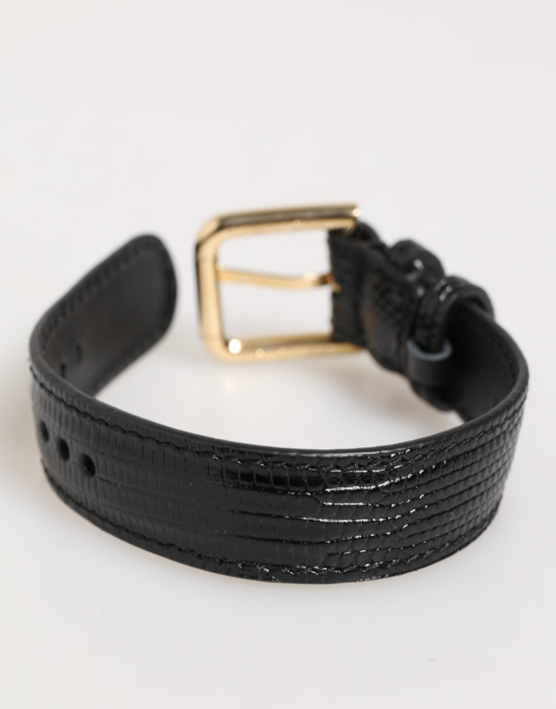 Black Embossed Leather Gold Buckle Belt Strap Bracelet