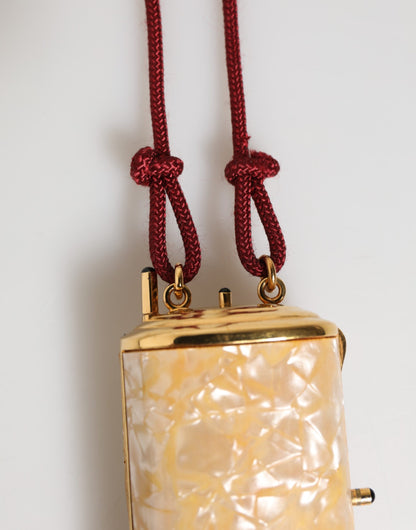 White Resin Gold Metal Crossbody Mini Purse Tassel Bag