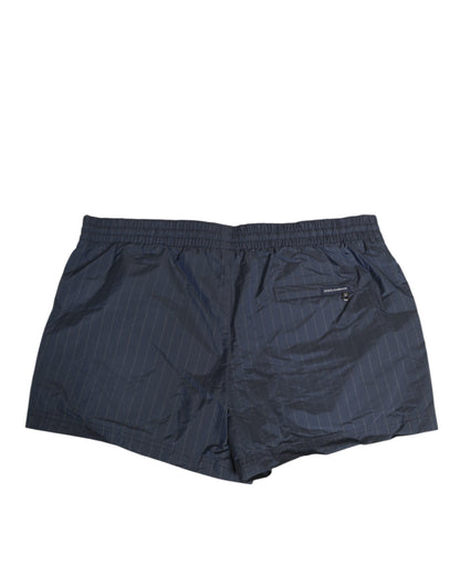 Navy Blue Polyester Nylon Pinstripe Men's Swimwear