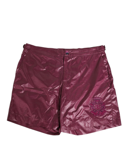 Burgundy Polyester Logo Embossed Crest Swimwear
