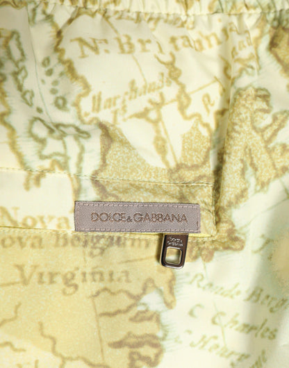 Yellow World Map Polyester Elastic Waistband Swimwear