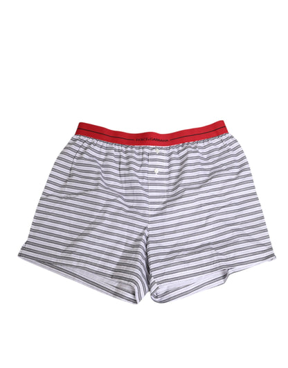 White Striped Cotton Red Waistband Shorts Swimwear
