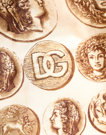 Brown Ancient Coin Print Silk Shorts Swimwear