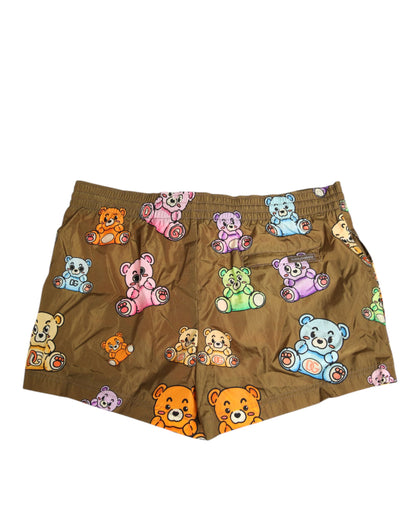 Brown Multicolor Teddy Bear Men Shorts Swimwear