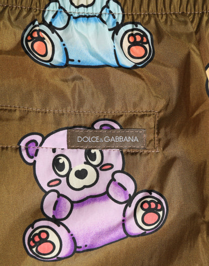 Brown Multicolor Teddy Bear Men Shorts Swimwear